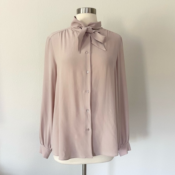 Weekend Max Mara Scarf Collar Silk Button Down Rose Blush Pink 10 - Picture 1 of 7